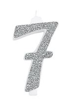 Picture of GIANT GLITTER NUMERAL CANDLE N.7 - SILVER 14CM